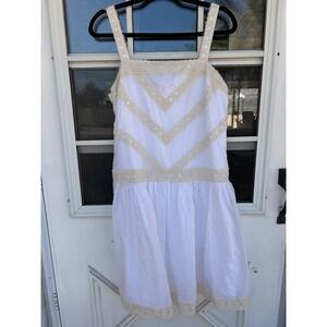 Ann Taylor White Cotton Silk Crochet Lace  Drop Waist Dress 10 Coquette Fairy
